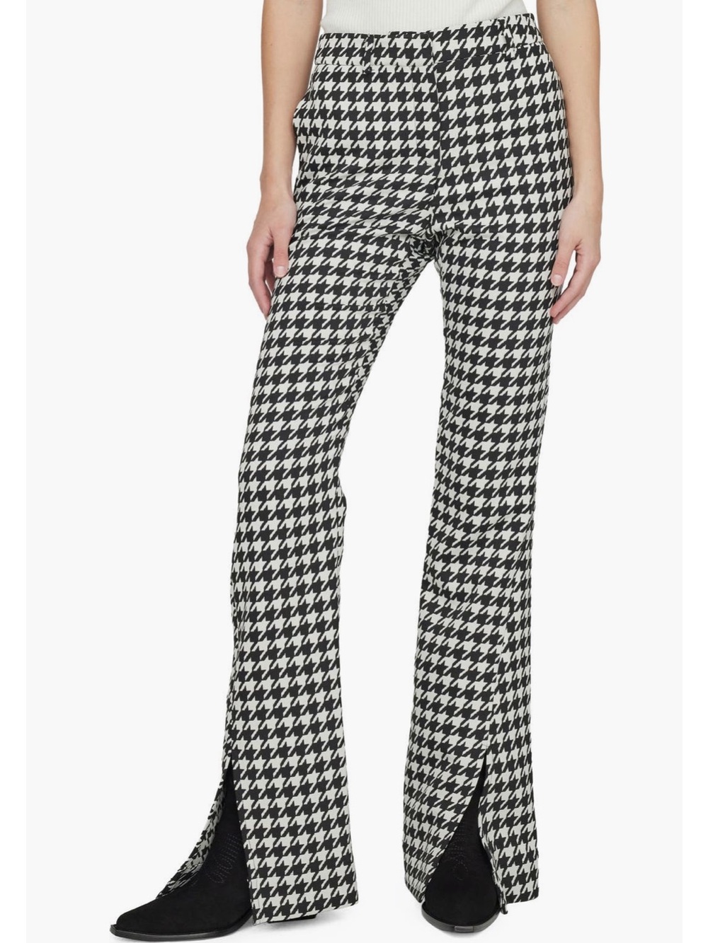 Anine Bing Jocelyn Houndstooth Flare Pants Black White 38 NWOT
